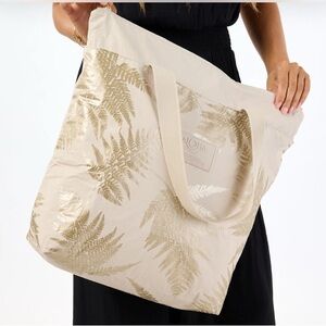 Aloha Collection Beige and Gold Fern Tote Bag